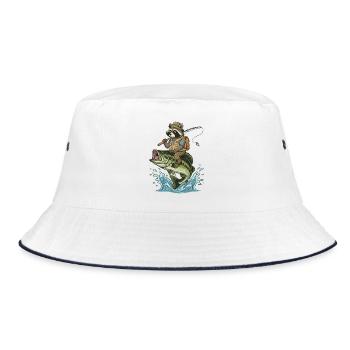 Lustiger Waschbär reitet auf einem Bassfisch - Bucket Hat - Weiß/Navy - Vorne