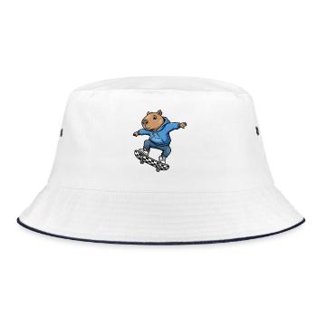 Capybara Skateboard - Bucket Hat - Weiß/Navy - Vorne