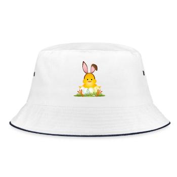 Niedliches Osterküken mit Hasenohren & Ostereiern - Bucket Hat - Weiß/Navy - Vorne