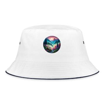 Farbige Waldlandschaft im Abendlicht gemalt Natur - Bucket Hat - Weiß/Navy - Vorne