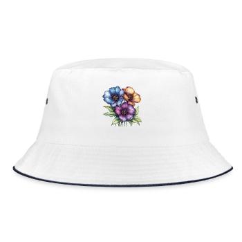 Farbintensive Blüten Trio - Bucket Hat - Weiß/Navy - Vorne