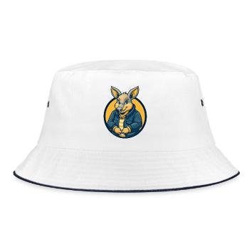 Aardvark Kawaii Maskottchen Cartoon Clipart Logo Abzeichen - Bucket Hat - Weiß/Navy - Vorne