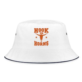 Hook Em Horns Bull Skull Design - Bucket Hat - white/navy - Front