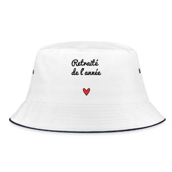 RENTE. RENTE. PENSIONIERT. RENTE. HERZ - Bucket Hat - Weiß/Navy - Vorne