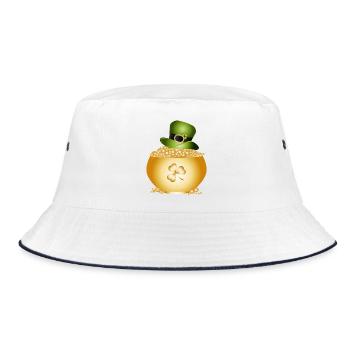 Pot doré avec trèfle et chapeau vert - Bob - blanc/marine - Devant