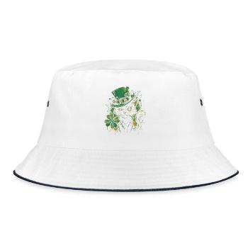 Green cat purr with shamrock - Bucket Hat - white/navy - Front