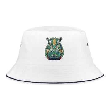 Colorful Hippopotamus with Flowers - Bucket Hat - white/navy - Front