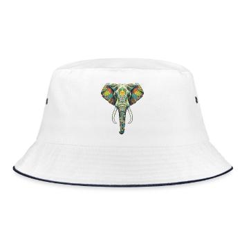 Bunte Blumenelefant - Bucket Hat - Weiß/Navy - Vorne