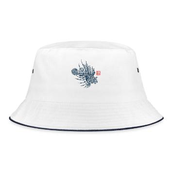 Feuerfisch mit Kanji Stempel - Bucket Hat - Weiß/Navy - Vorne