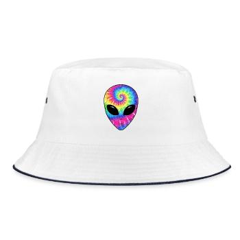 Psychedelic TieDye Alien Face - Bucket Hat - white/navy - Front