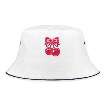 Valentine Cherries with Pink Bow - Bucket Hat - white/navy - Front
