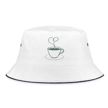 Herzdampf Kaffee Illustration - Bucket Hat - Weiß/Navy - Vorne