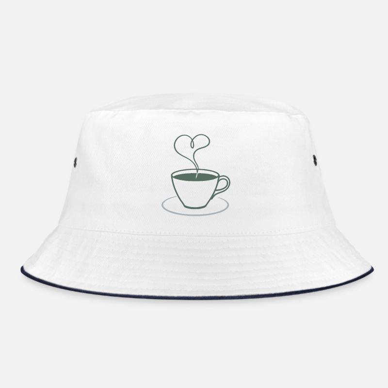 Herzdampf Kaffee Illustration - Bucket Hat - Weiß/Navy