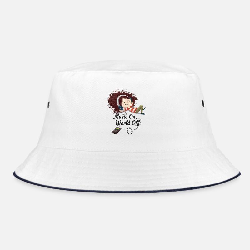 Music On World Off – Mädchen mit Kopfhörern Bucket Hat