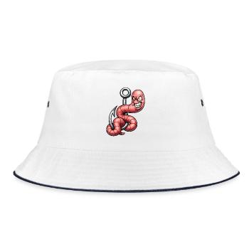 Wütender Wurm am Haken – Cartoon Design - Bucket Hat - Weiß/Navy - Vorne