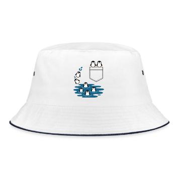 Penguin Jump Into The Water Pocket Design - Bucket Hat - white/navy - Front
