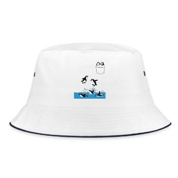 Penguin Jump Into The Water Pocket Design - Bucket Hat - white/navy - Front