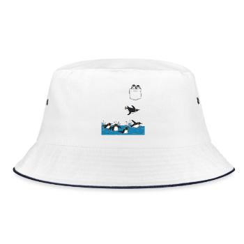 Penguin Jump Into The Water Pocket Design - Bucket Hat - white/navy - Front