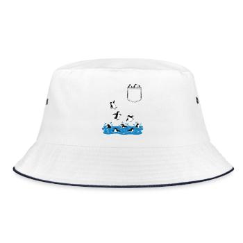 Penguin Jump Into The Water Pocket Design - Bucket Hat - white/navy - Front
