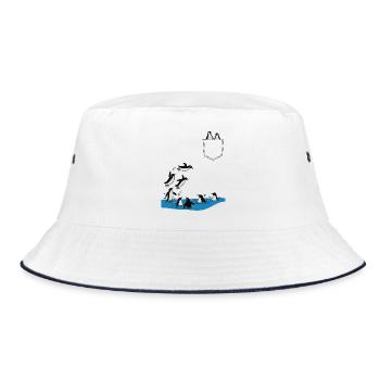 Penguin Jump Into The Water Pocket Design - Bucket Hat - white/navy - Front