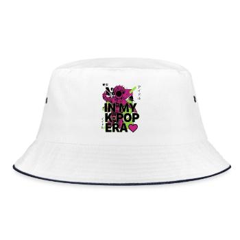 Im K-Pop-Zeitalter koreanische Musik-Anime-Stile - Bucket Hat - Weiß/Navy - Vorne