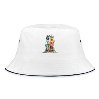 Herzhaus in Aquarellfarben - Bucket Hat - Weiß/Navy - Vorne