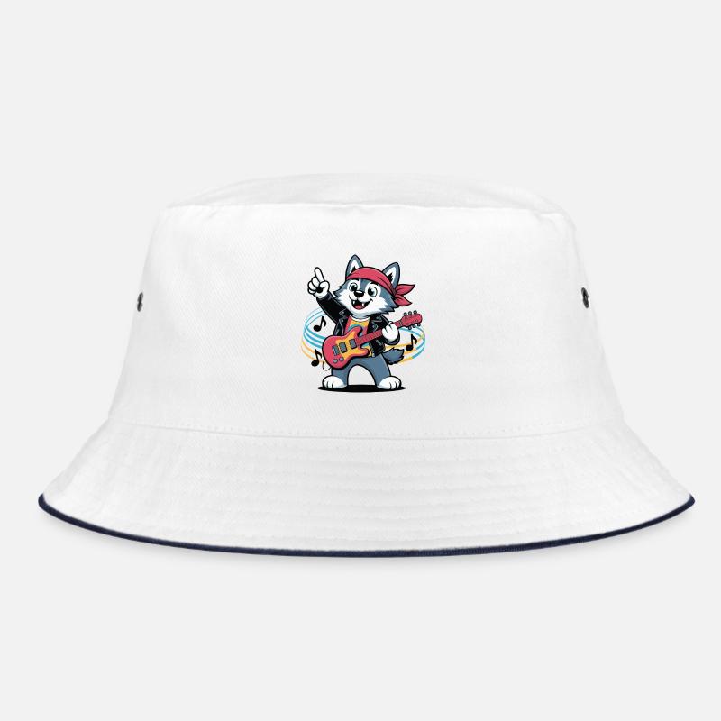 Cat Guitar - Bucket Hat - white/navy