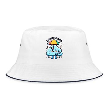 Regenkraft Wolkenlied mit Mikro - Bucket Hat - Weiß/Navy - Vorne