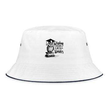 Weisheit beginnt mit Staunen - Bucket Hat - Weiß/Navy - Vorne