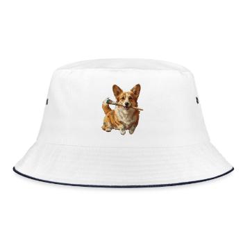 Corgi-Künstler mit Pinsel - Bucket Hat - Weiß/Navy - Vorne