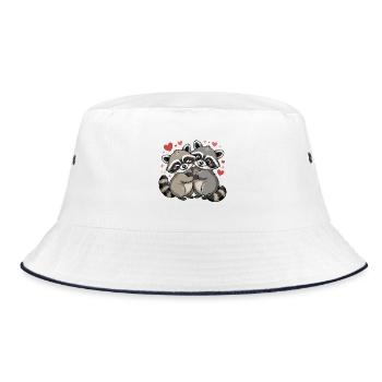Niedlilches Waschbär Paar mit Herzen - Bucket Hat - Weiß/Navy - Vorne