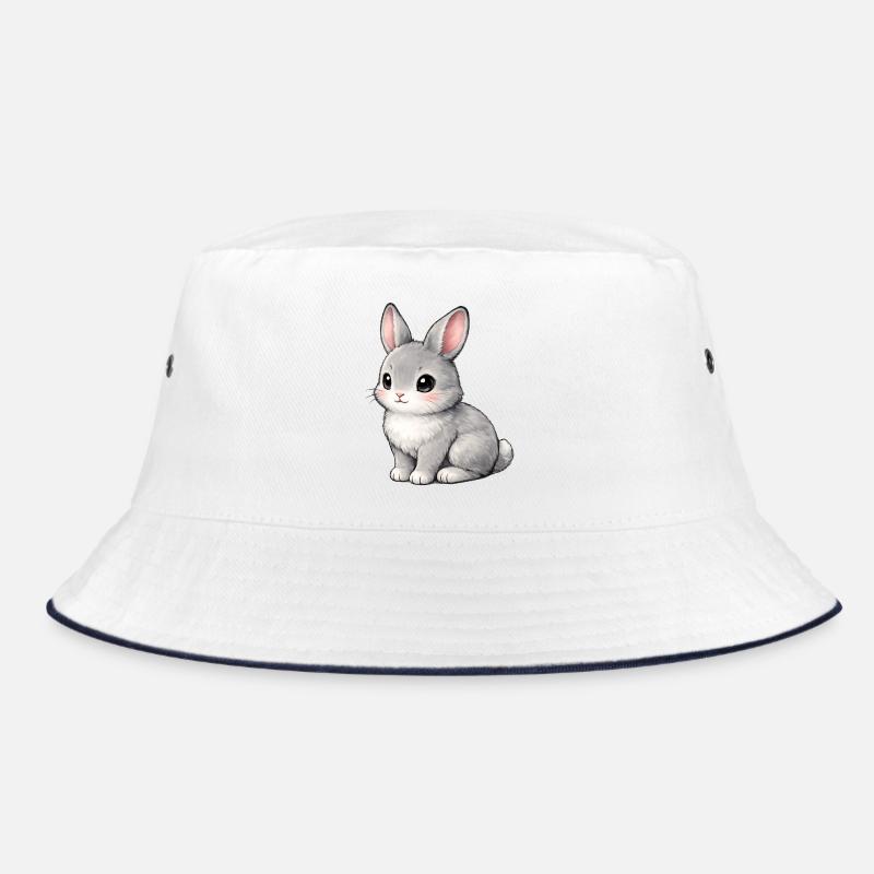 Gray Bunny Illustration - Bucket Hat - Weiß/Navy