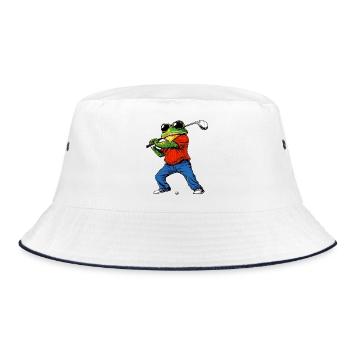 Golfender Frosch - Bucket Hat - Weiß/Navy - Vorne