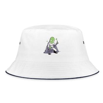 Die Gurke, Galaktischer Gurken Held im Cape - Bucket Hat - Weiß/Navy - Vorne