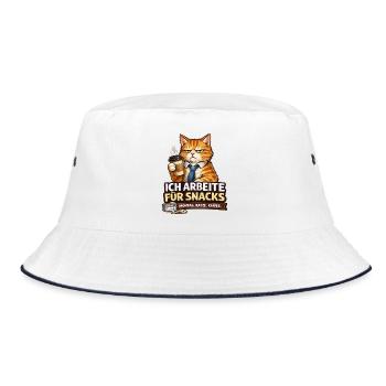 I work for Snacks – Office Cat - Bucket Hat - white/navy - Front