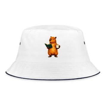 Capybara liest Buch mit Kaffee Buchliebhaber - Bucket Hat - Weiß/Navy - Vorne
