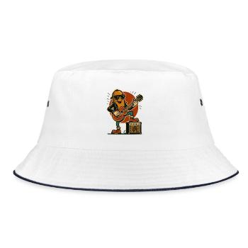 Rockiger Hotdog Wurst Gitarrist - Bucket Hat - Weiß/Navy - Vorne