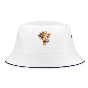 Giraffenporträt mit Blumenkranz - Bucket Hat - Weiß/Navy - Vorne