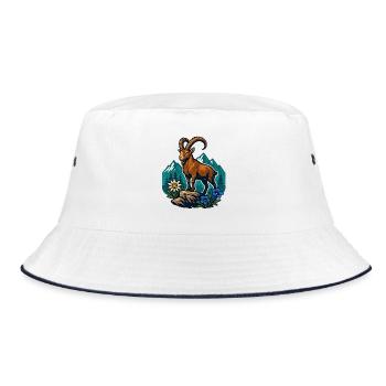 Ibex on mountain meadow - Bucket Hat - white/navy - Front