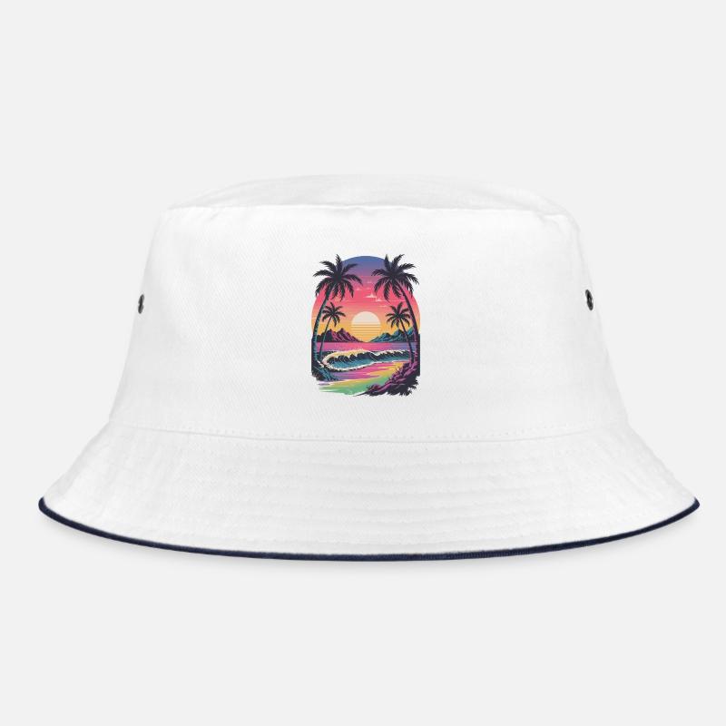 Retro Tropical Sunset Surfer Beach Bucket Hat