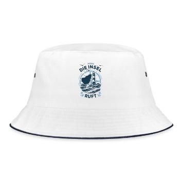 Pellworm | Wenn die Insel ruft - Wellen Nordsee - Bucket Hat - Weiß/Navy - Vorne