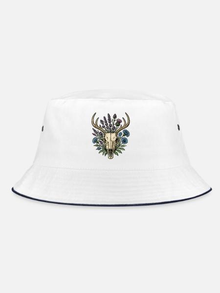 Deer bones with flower wreath - Bucket Hat - white/navy - Front