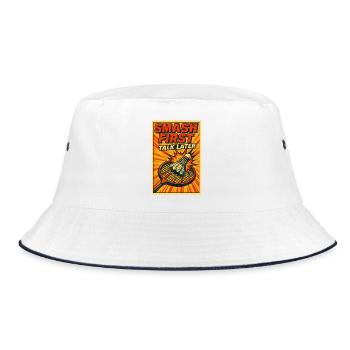 Smash First Talk Later | Badminton Smash - Bucket Hat - white/navy - Front