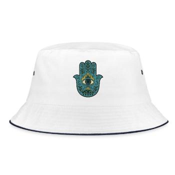 Hamsa Eye Floral Boho Palm - Bucket Hat - white/navy - Front