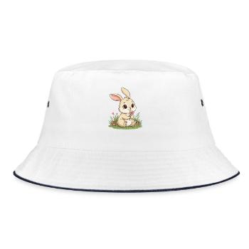 Lapin câlin avec une fleur - Bob - blanc/marine - Devant