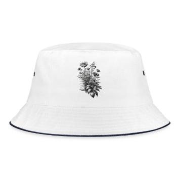 Gray Botanical Flower Bouquet Illustration - Bucket Hat - white/navy - Front