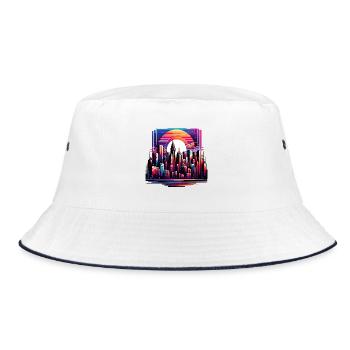 Neonstadt Skyline im Sonnenuntergang - Bucket Hat - Weiß/Navy - Vorne