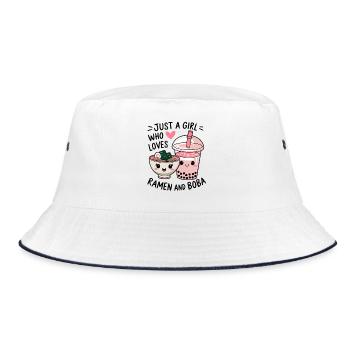 Girl loves ramen and boba - Bucket Hat - white/navy - Front