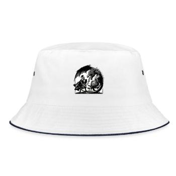 Ritter gegen Drache im Schwarzweiß-Duell - Bucket Hat - Weiß/Navy - Vorne