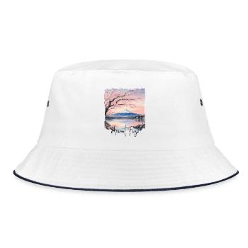 Watercolor of Mount Fuji, Mount Fuji Japan - Bucket Hat - white/navy - Front